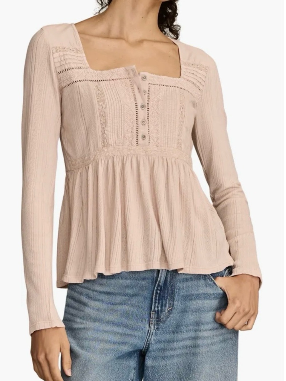 Lucky Brend Cotton Blend Women’s embroidered peplum Top size Medium